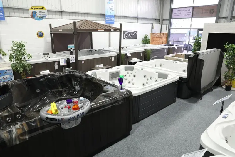 Hot tubs on display in the Aquafun Sheffield showroom