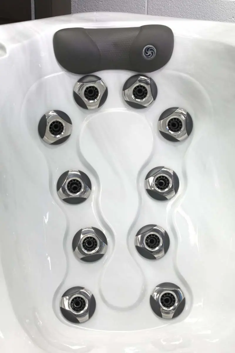 Stainless steel massage jets in a white hot tub Aquafun Sheffield